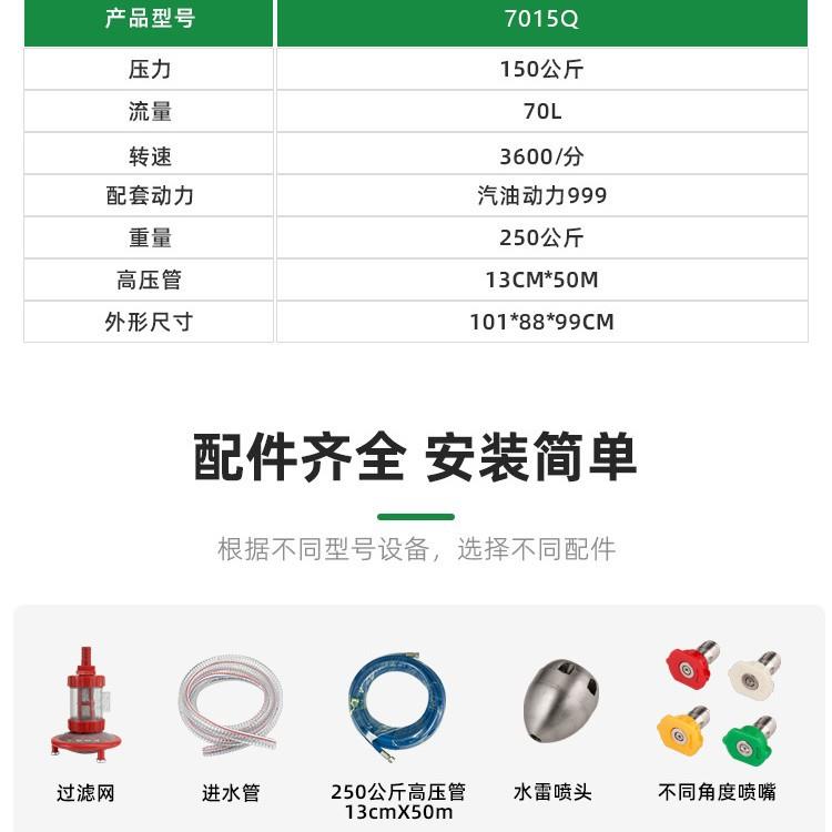 锐研150公斤70升汽油管道疏通机商业物业手推超高压下水道清洗机