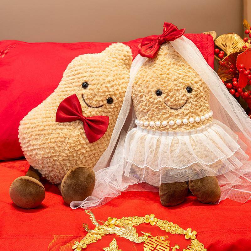 新婚压床娃娃一对结婚喜娃娃花生柿子婚房床上布置装饰品创意摆件