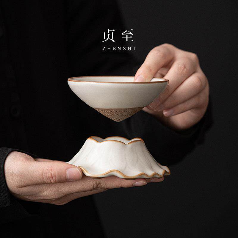 柏韵邱卫国汝窑茶漏过滤组茶道茶具创意家用冰裂纹开片可养复古