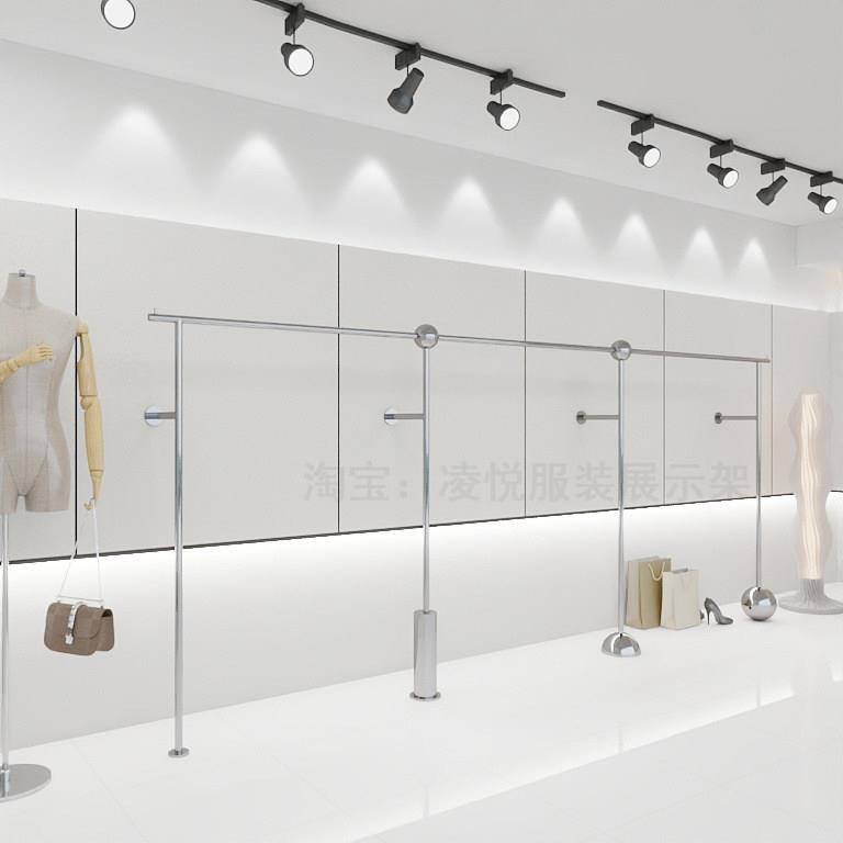 服装店不锈钢拉丝展示架儿童男女装挂衣架上墙货架女装轻奢挂衣杆