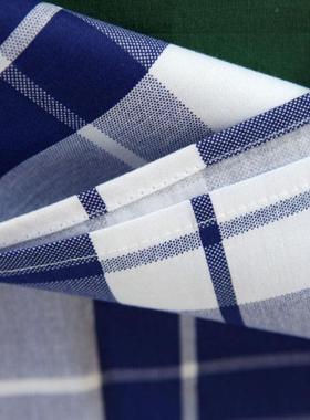 0YV生宿舍床三件QIG套学上蓝白格子W靠天蓝色纯棉被套床单枕套枕