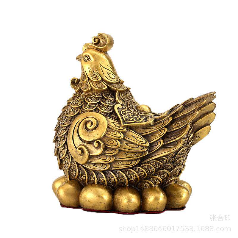 纯铜金钱母鸡摆件大小号金钱鸡下蛋家居玄关收银台守财工艺礼品