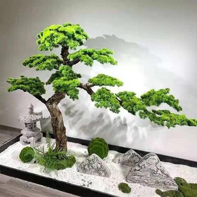仿真松树迎客松摆件雪浪石新中式玄关造景装饰罗汉松盆景假树
