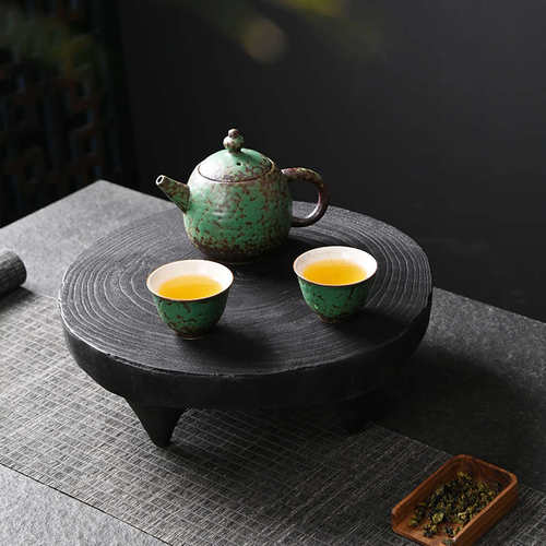 碳化木小茶台方形小茶盘圆形干泡台壶承家用功夫茶具托盘茶具配件