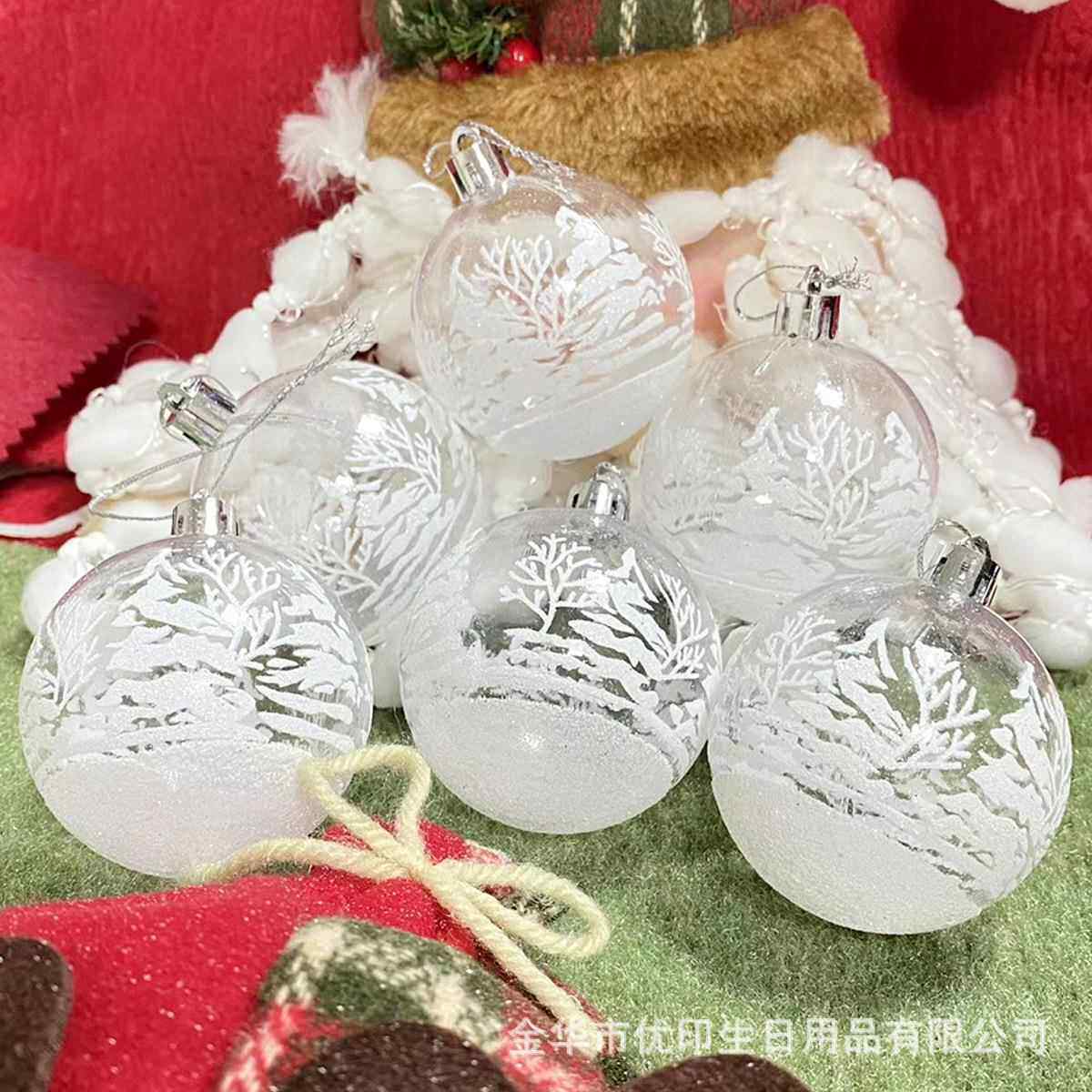 透明圣诞球6cm盒装彩绘球圣诞装饰品套餐吊球商场装饰圣诞球