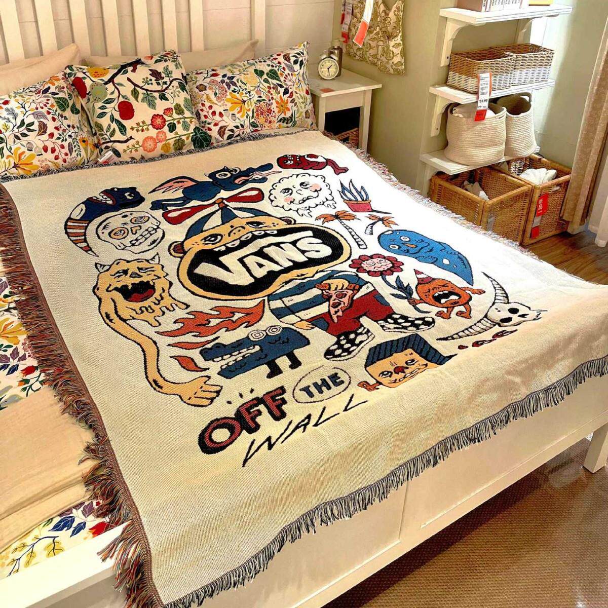 小怪兽棉线毯沙发巾垫罩四季盖毯防滑沙发垫盖布租房民宿装饰挂毯