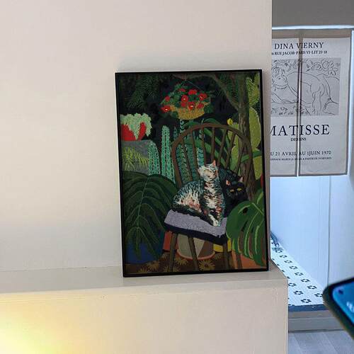 马蒂斯风格书柜静物猫咪摆件客厅玄关装饰挂画小众艺术油画挂画
