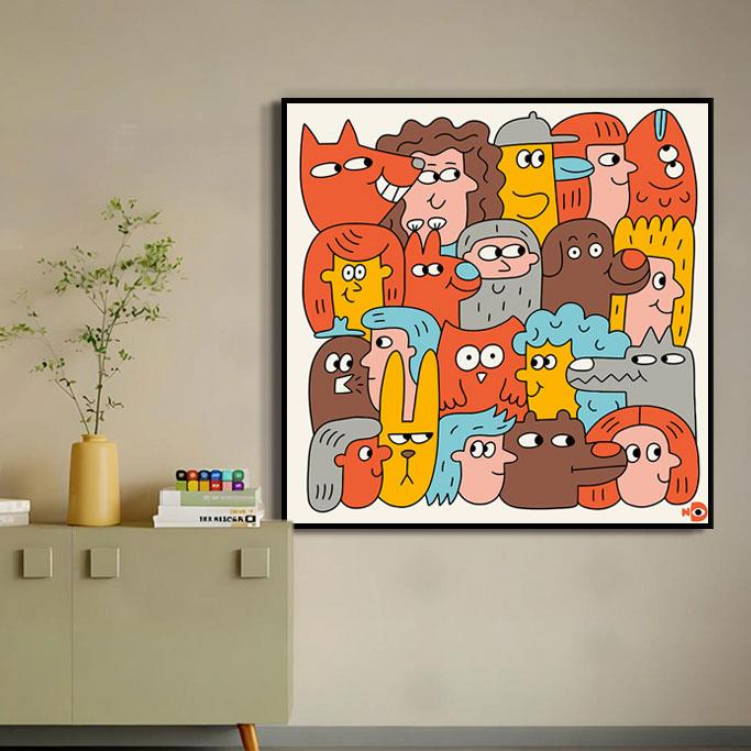 儿童床头装饰画房间卧室卡通可爱正方形挂画卫生间餐桌墙上的油画图片