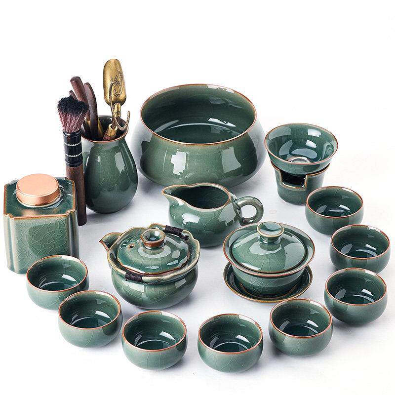 2025新款哥窑功夫茶具套组家用轻奢整套高档泡茶壶盖碗杯干泡茶盘