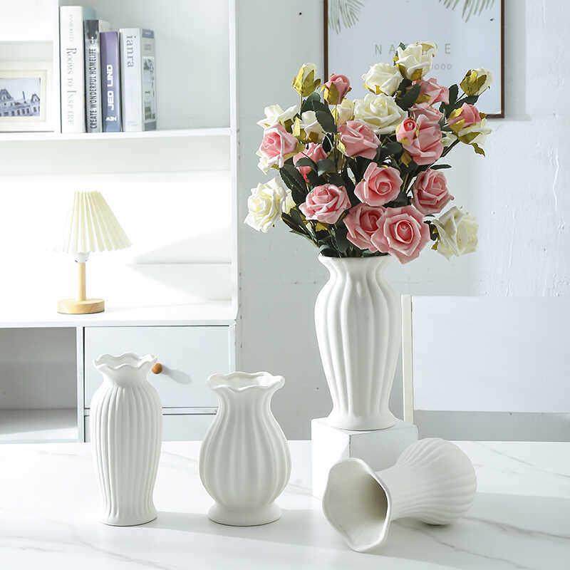 花瓶陶瓷客厅高颜值插花花器白色轻奢高级感餐桌家居装饰品小摆件,家居饰品,花瓶,淘宝优惠券,粉丝福利购,淘宝优惠卷