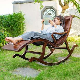 黑胡桃木色鸡翅木摇椅大人躺椅新中式实木休闲午休阳台椅