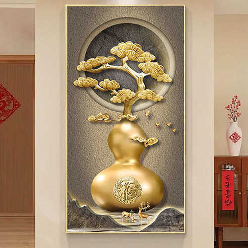 壁画图画画家万事兴葫芦福瓷画挂画进门玄关晶中式装饰过道入户和