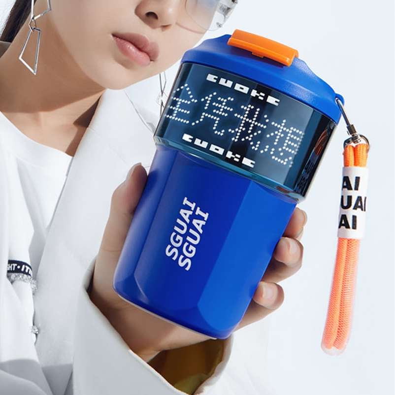 小水怪智能水杯咖啡杯礼物显示温度像素文字定制刻字便携保温杯子