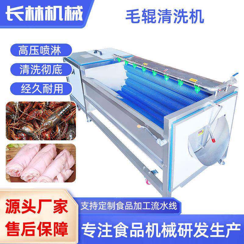 海产品清洗机喷淋深度清洁去垢去皮毛刷清洗机平行毛辊清洗机