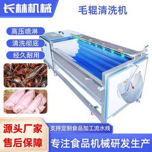 海产品清洗机喷淋深度清洁去垢去皮毛刷清洗机平行毛辊清洗机