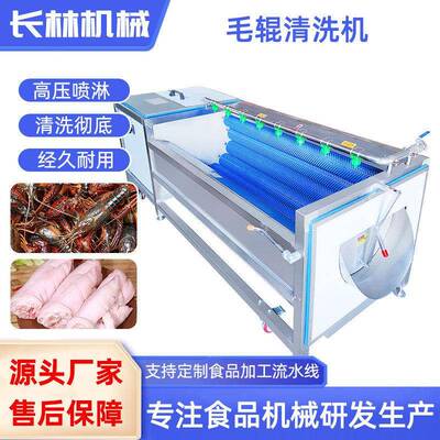 海产品清洗机喷淋深度清洁去垢去皮毛刷清洗机平行毛辊清洗机