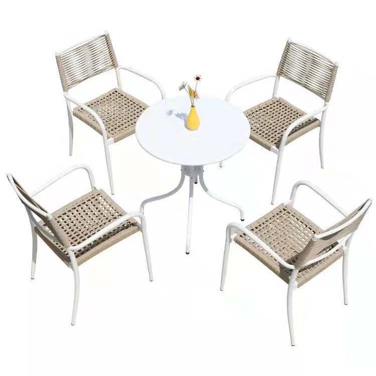 户外桌椅庭院花园阳台白色室外休闲咖啡厅外摆网红奶茶店藤椅组合