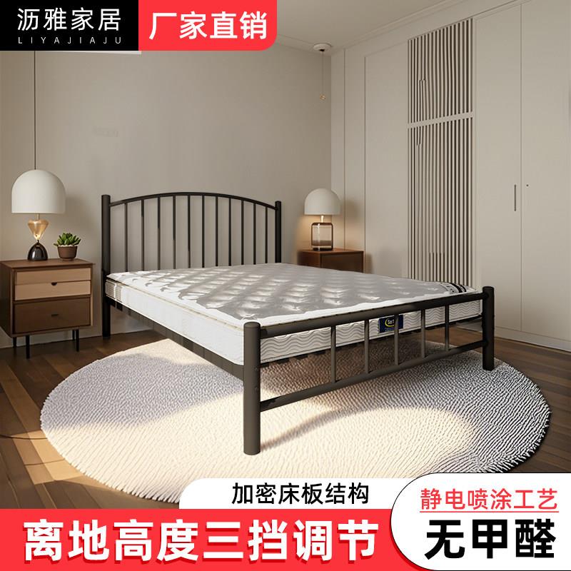 现代简约黑色铁架床民宿单人床轻奢铁艺床网红覆古双人床加粗铁床