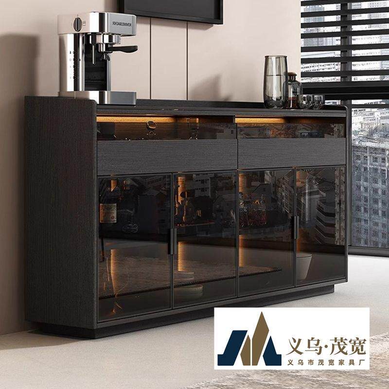 黑色岩板餐边柜客厅家用轻奢简约现代厨房边柜茶水柜新款