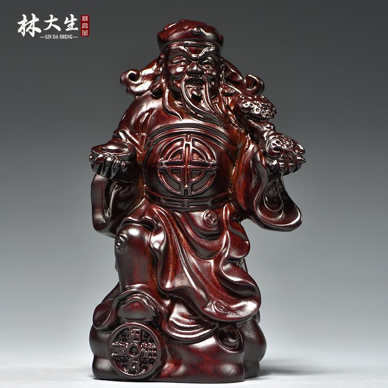黑檀木雕小财神爷摆件家用木质文财神工艺品家居店铺装饰开业送礼