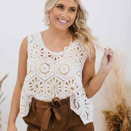 Hook flower hollowed out small vest for outerwear, layered