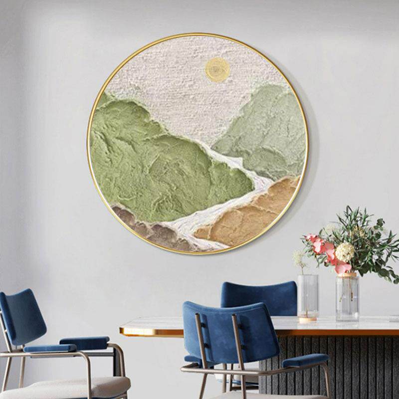 纯手绘油画背有靠山圆框画抽象肌理玄关客厅餐厅装饰画圆形挂画