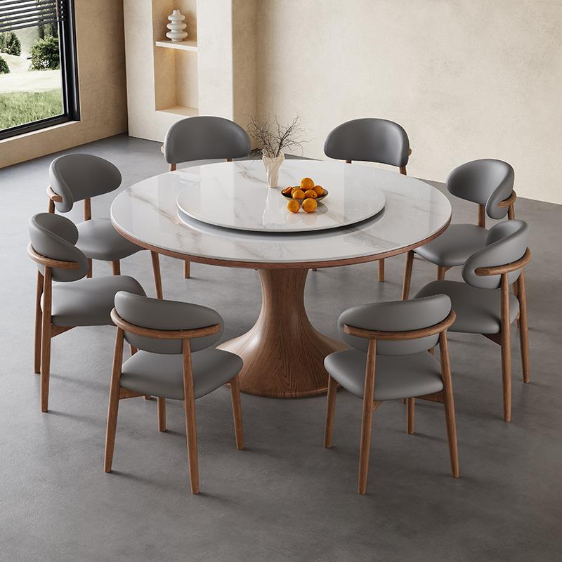 高端岩板餐桌椅组合轻奢家用小户型饭桌现代简约带转盘全实木圆桌