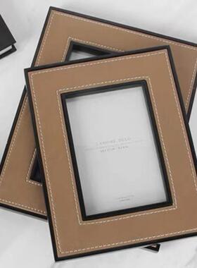 约代橘色高端皮革装饰线相框HG12386现7寸卧室书房面桌摆件家居装