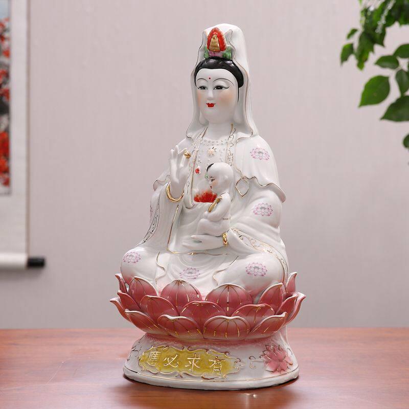 新款家用客厅好礼新婚礼物送子观音像南海白玉观世音菩萨陶瓷摆件