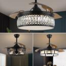 美式 饰风扇灯 水晶隐形风扇灯餐厅客厅工业风吊扇灯卧室商用场所装