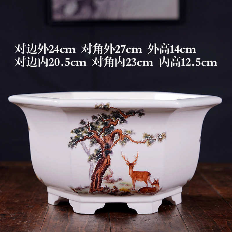 大号六方植室内盆栽花盆盆贴画花盆批发彩绘简约形陶瓷四方北欧绿