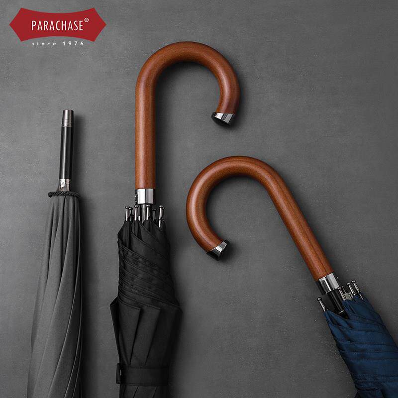 英伦风实木长柄弯钩伞加大112厘米抗风纯色商务男士晴雨两用双人