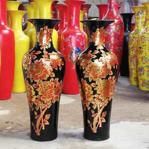 装饰品中式景德镇落陶瓷器牡丹摆件新房花瓶蓝色金客厅插花地大