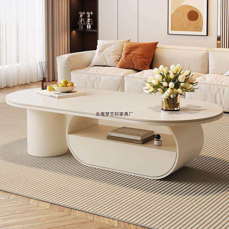 奶油风客厅岩板茶几小户型家用现代轻奢高级感电视柜组合2026新款