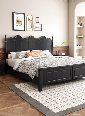 法式复古风主卧.8ZSFm现代简储约实木床婚黑色双人1床中古风大床