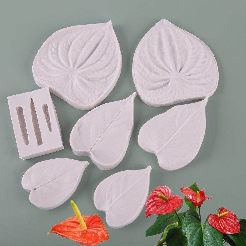 红掌花花瓣叶子火鹤花仿真花卉纹理纹路硅胶夹模烘焙翻糖粘土模具