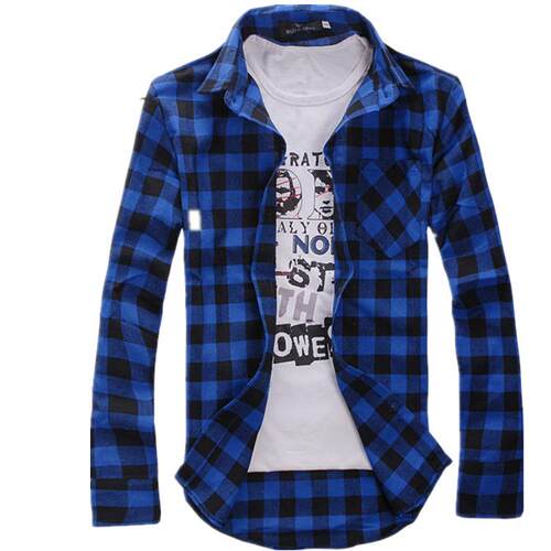 Men's shirt plaid fabric long sleeved plaid shirt