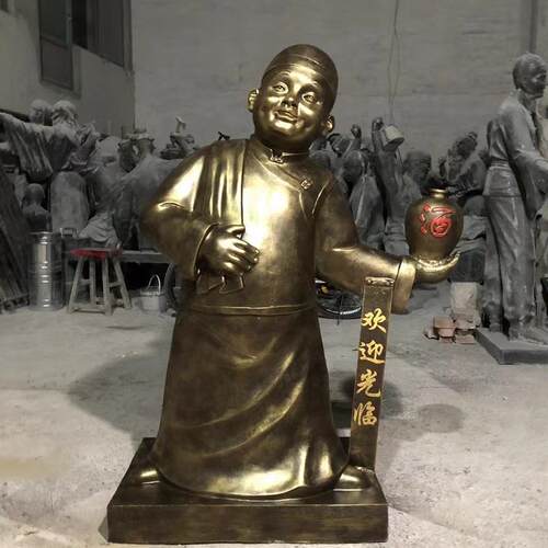 玻璃钢卡通人物雕塑饭店门口迎宾人物店小二龙虾迎宾雕塑现货