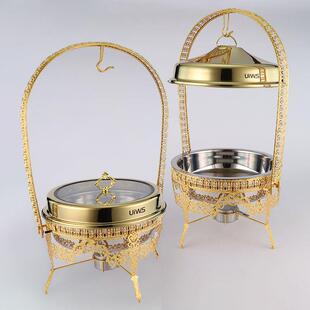 轻奢新款 不锈钢蝴蝶纹吊炉9.0L组合钢盖食物保温锅悬挂盖酒精餐炉