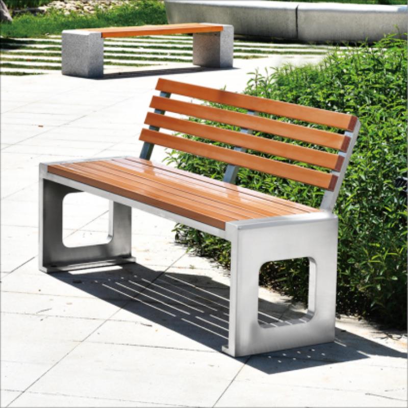 大八字公园椅户外铁艺靠背长椅子休闲凳子防腐木塑木室外不锈钢