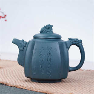 宜兴原矿天青泥手工制作紫砂茶壶茶具批发厂家礼品 四方高龙尊