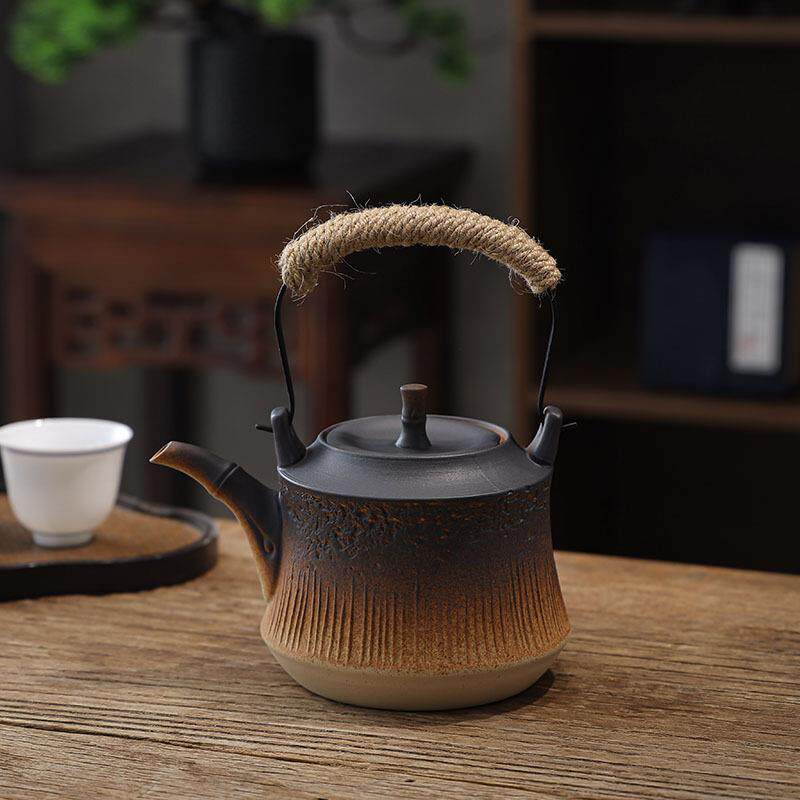 日式窑变提梁煮茶壶新品烧水陶壶耐高温烧水壶电陶炉炭炉明火酒精