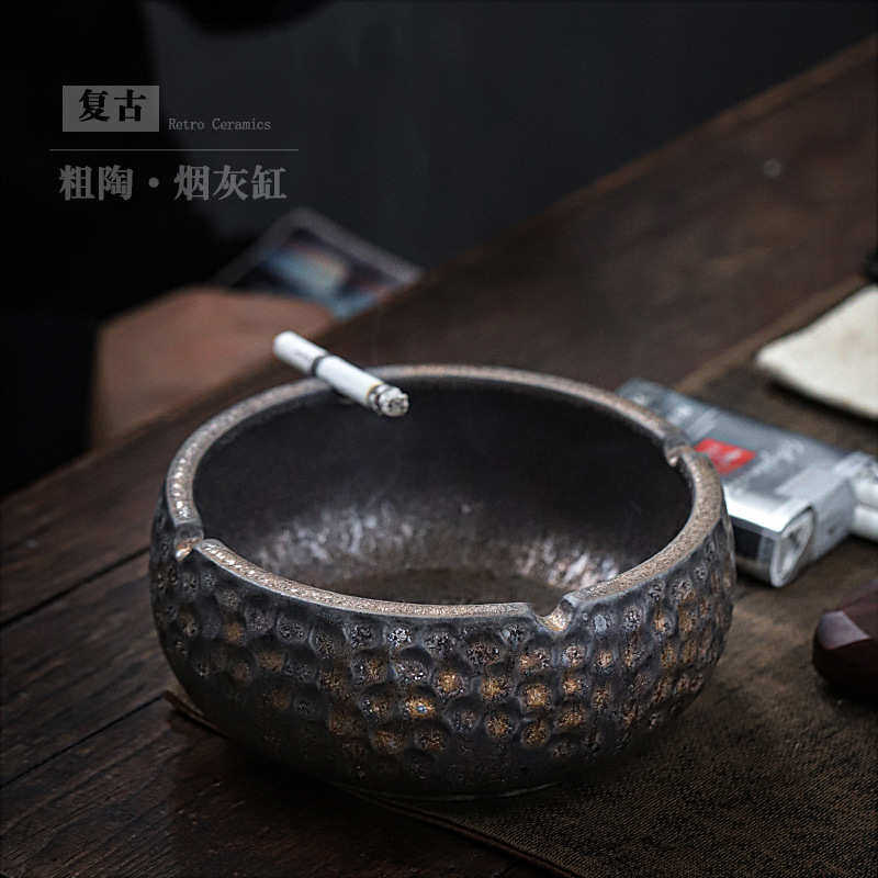 复古粗陶鎏金烟灰缸陶瓷大号复古创意茶道配件日式个性家用客厅,节庆用品/礼品,时尚烟灰缸,淘宝优惠券,粉丝福利购,淘宝优惠卷