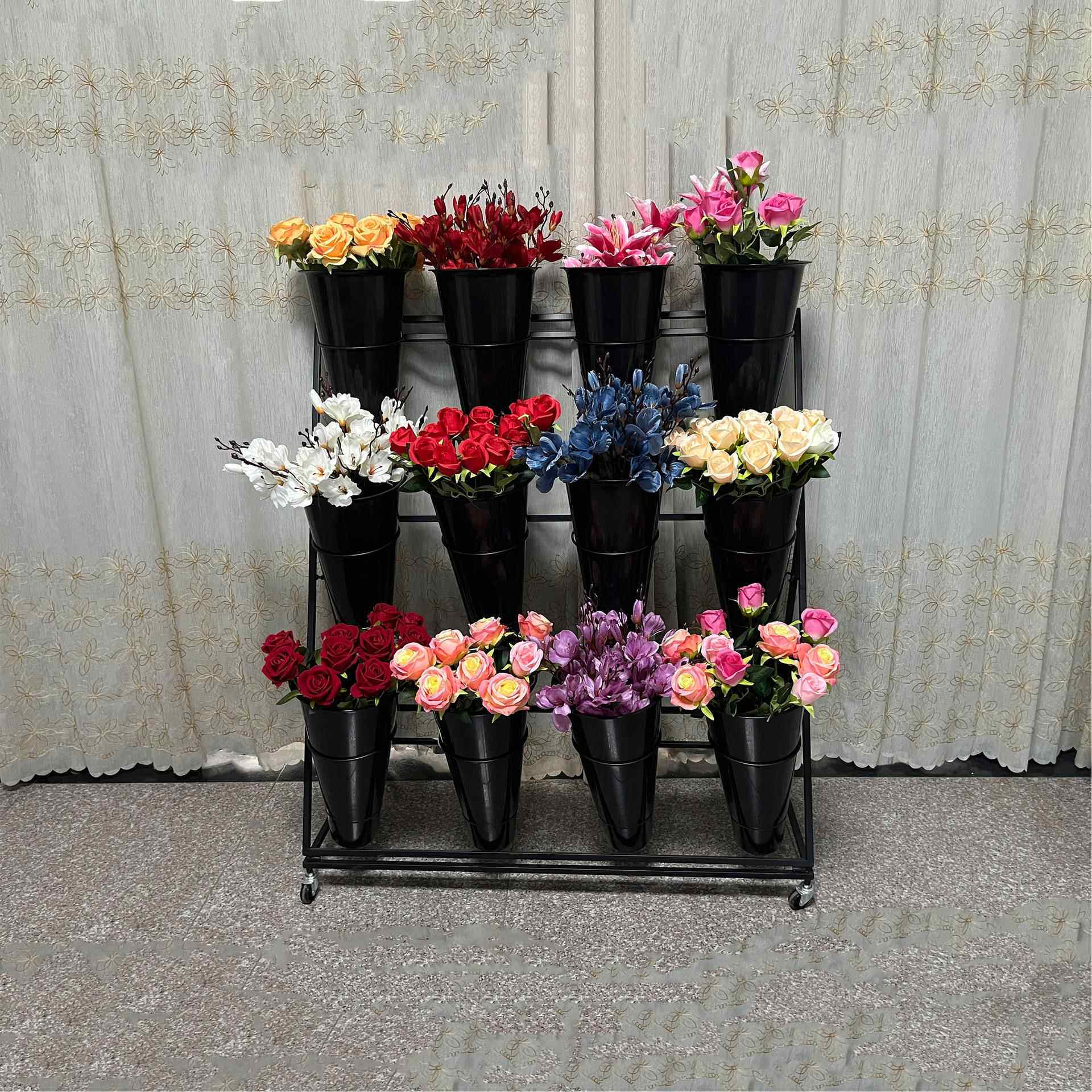 大号花店可移动多层花架花店架货架铁花518架鲜货花艺桶展示花架
