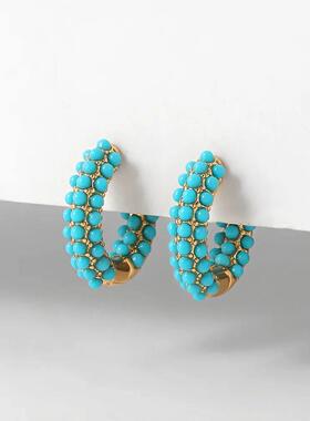 Round Beads Hoop Earrings for Women Trendy Geometric Circle