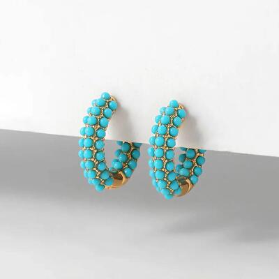 Round Beads Hoop Earrings for Women Trendy Geometric Circle