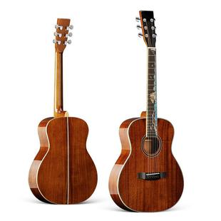 36寸全单吉他民谣旅行吉他OM圆桶云杉全桃花芯全单板帆船指板雕花