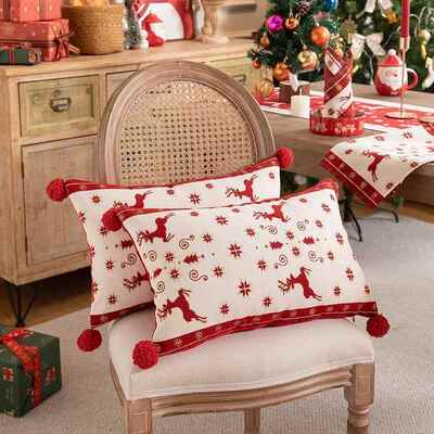 Christmas Embroidery Elk Snowflake Pillow Case Sofa Cushion