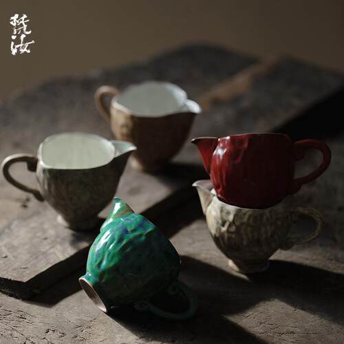 梵汝粗陶粉引南蛮公道杯日式仿古禅意执壶公杯功夫茶具分茶器茶海