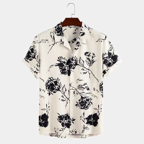 Printed shirt with short sleeved collar and summer beach